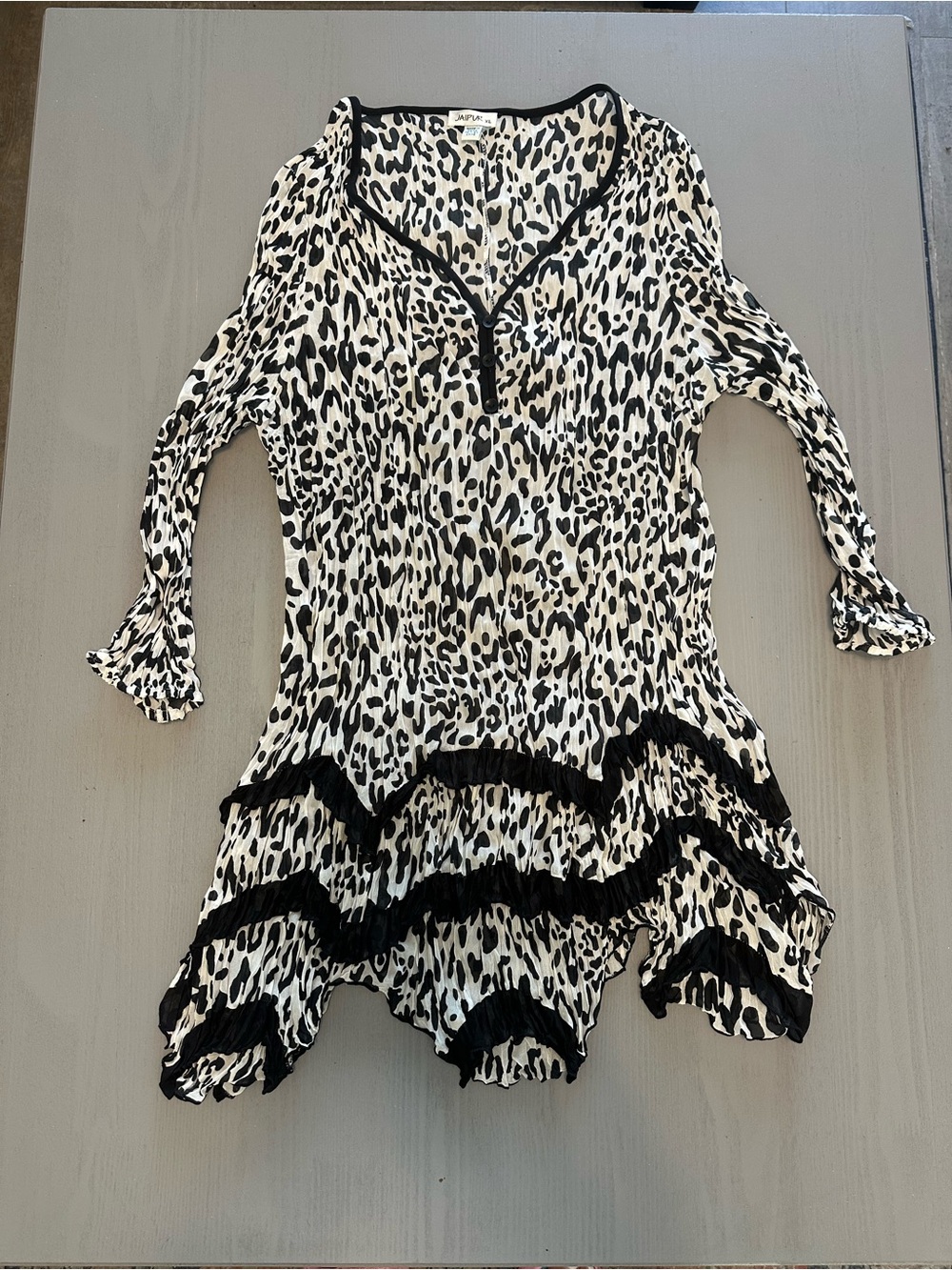 Jaipur Black & Cream Animal Print Ruffle Tunic